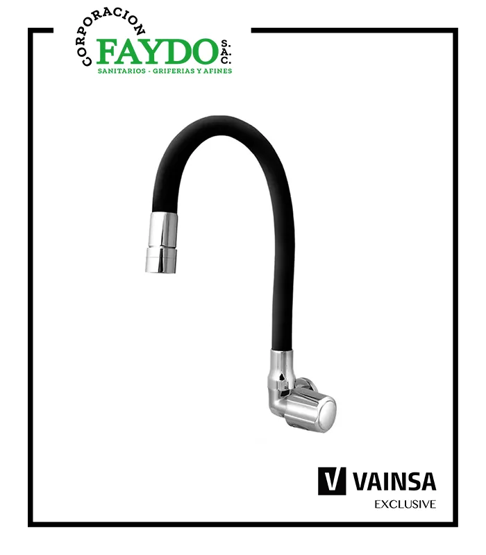 Llave Para Lavadero A La Pared Pico Flexible Negro Egeo Vainsa