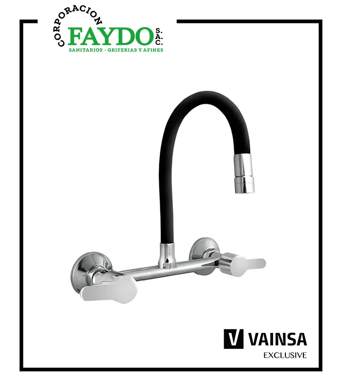 Mezcladora Para Lavadero A La Pared Pico Flexible Negro Maui Vainsa