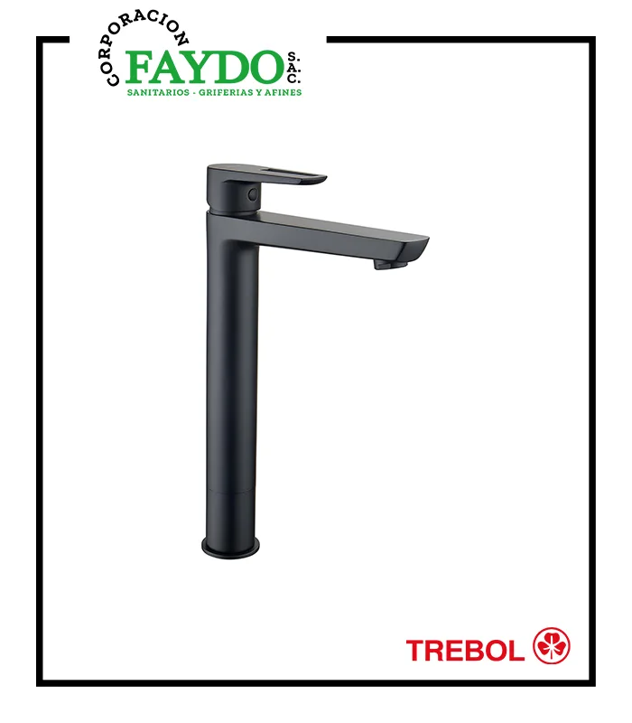 Mezcladora Lavatorio Monocomando Pico Alto Negro Mate Tempra Trebol
